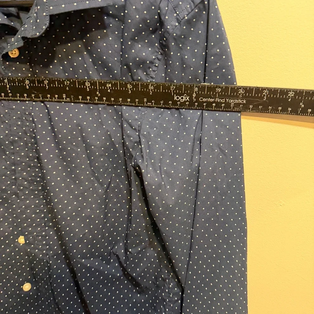 Banana Republic Mens Slim Flex Fit Navy Polka Dot Tech Stretch Cotton Shirt S